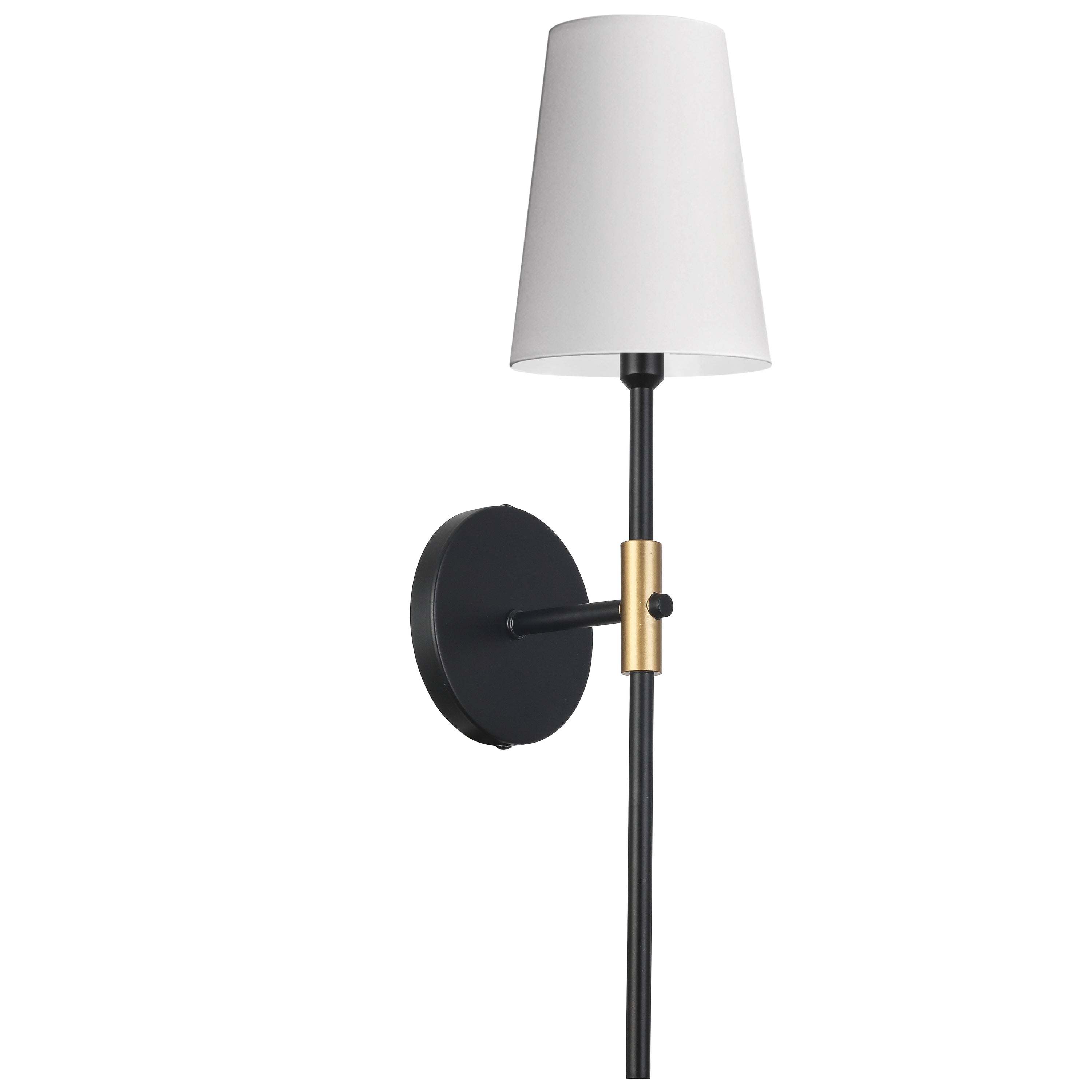 Dainolite CIN-211W-MB-AGB-790 1 Light Incandescent Wall Sconce, Satin Chrome, Matte Black & Aged Brass with White Shade