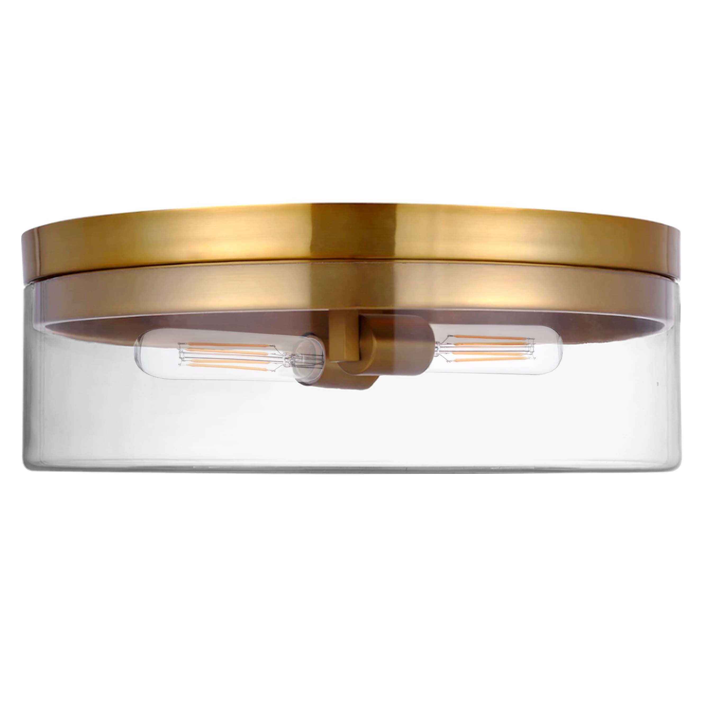 Dainolite FNA-142FH-AGB-CLR 2 Light Incandescent Flush Mount Aged Brass with Clear Glass