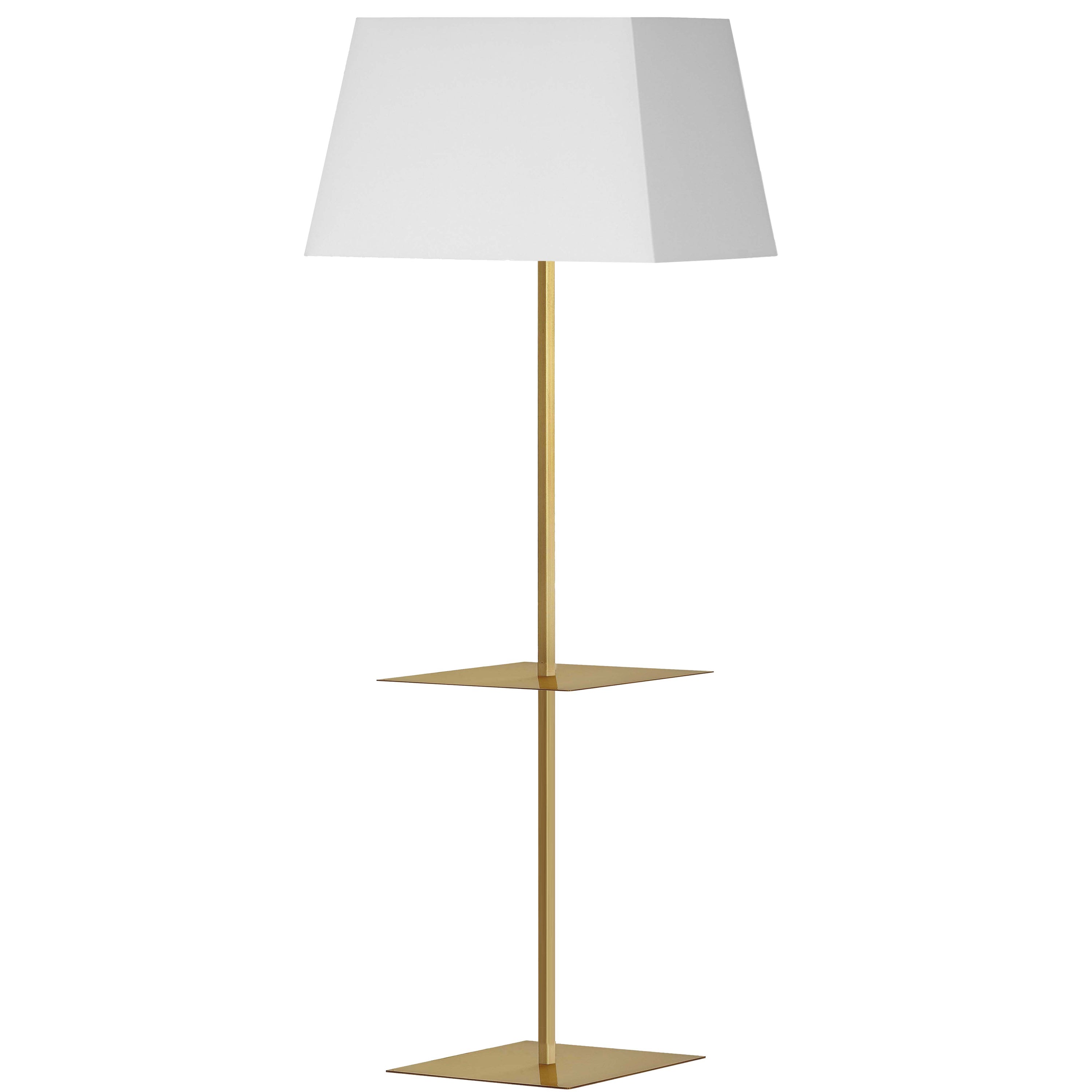 Dainolite GTC-S641F-AGB-WH 1 Light Incandescent Square Base Floor with Shelf Aged Brass with White Shade
