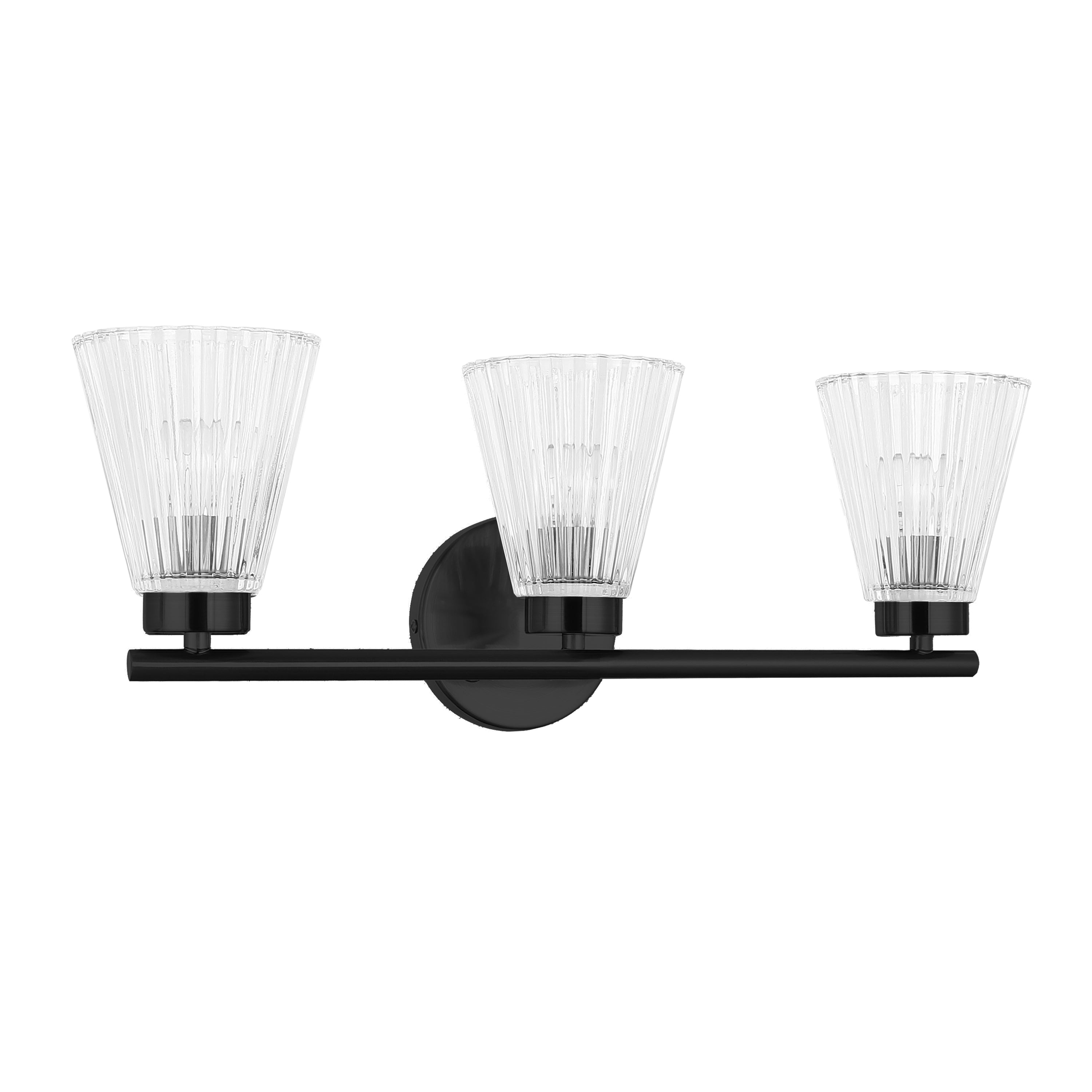 Dainolite VIE-223W-MB 3 Light Incandescent Vanity Matte Black with Clear Ribbed Glass