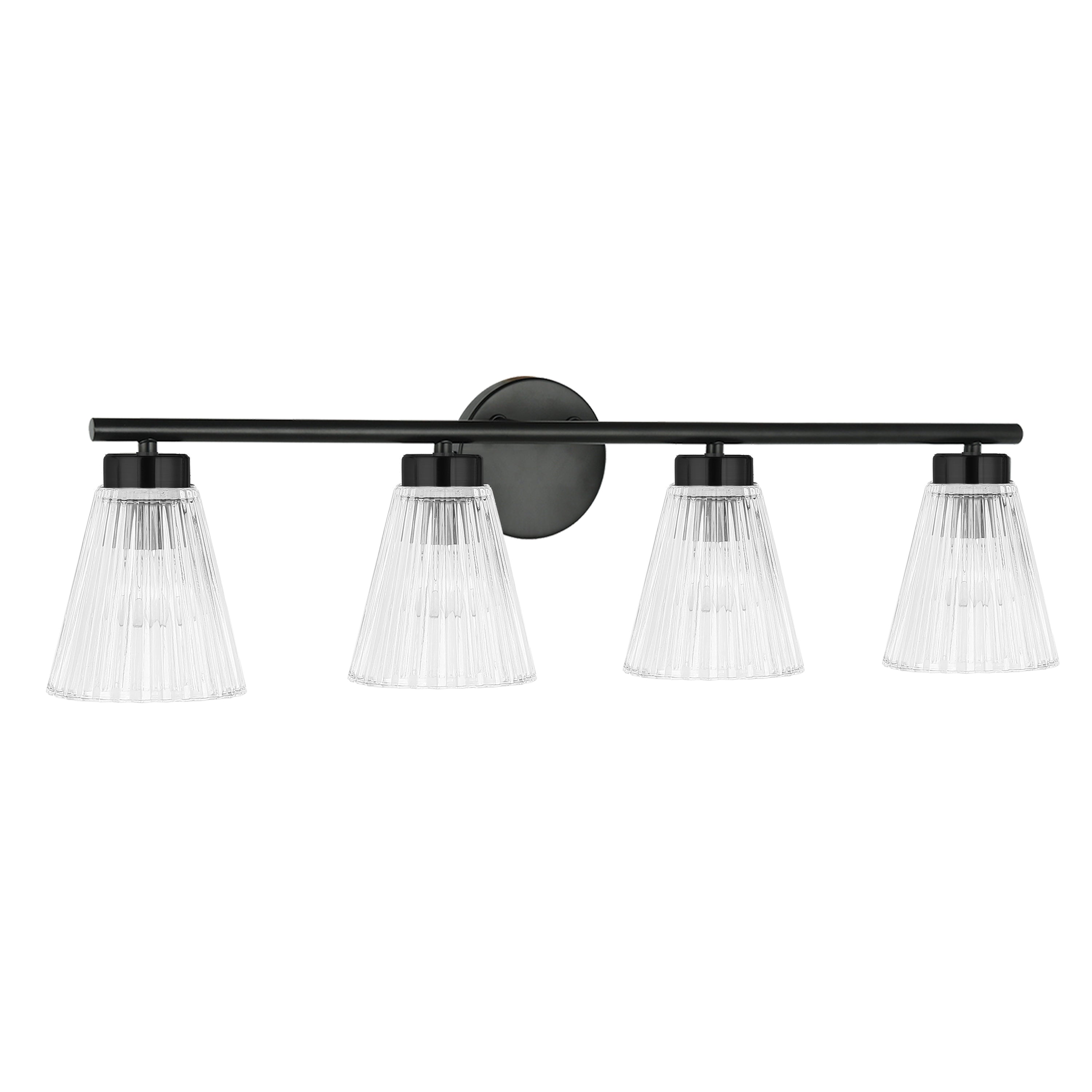 Dainolite VIE-304W-MB 4 Light Incandescent Vanity Matte Black with Clear Ribbed Glass
