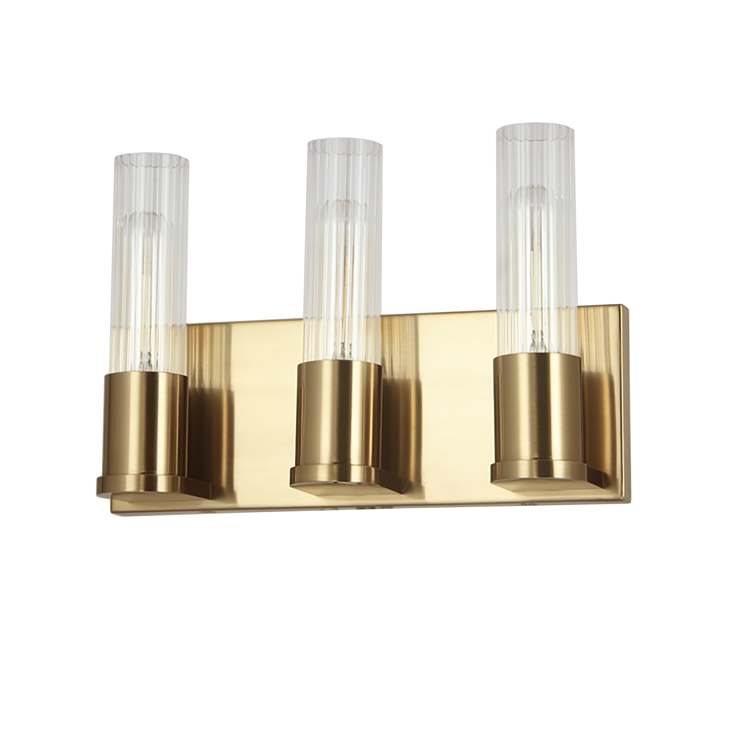 Dainolite Tube - TBE-123W-AGB - 3 Light Vanity Fixture, Aged Brass w/ Clear Fluted Glass - Aged Brass