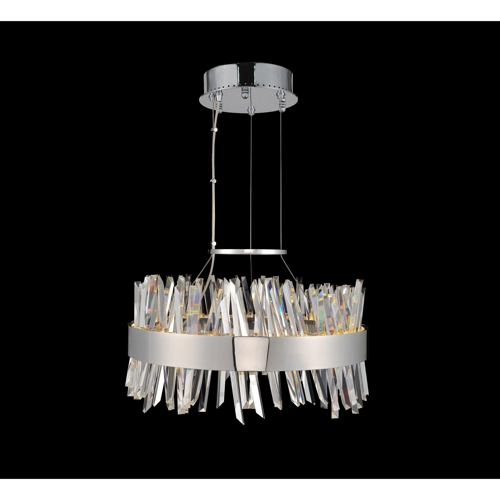 Glacier 20 inch Luxury Crystal LED Pendant – Polished Chrome, Ice Shaped Crystals