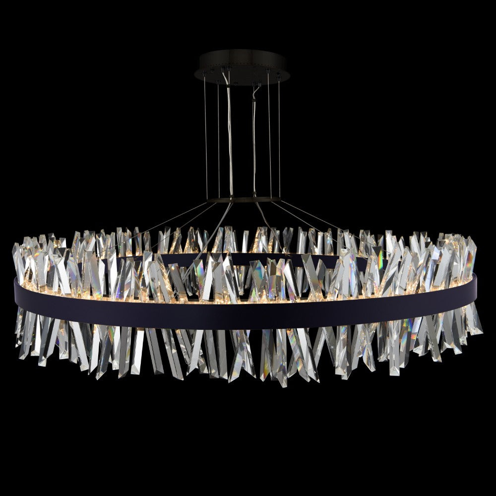 Glacier 60 inch Luxury Crystal LED Ring Pendant – Matte Black