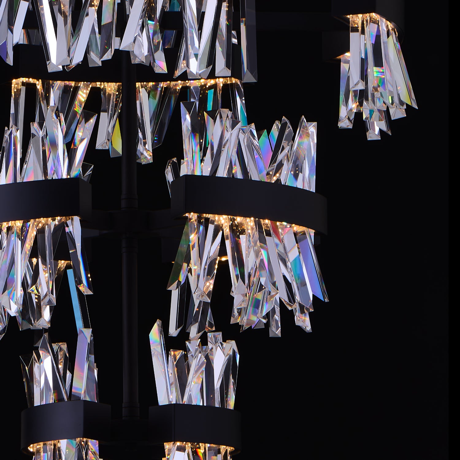 Glacier 3 Tier Foyer Entry Luxury Crystal Chandelier – Matte Black with Chrome Interior