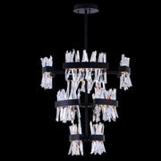 Glacier 3 Tier Foyer Entry Luxury Crystal Chandelier – Matte Black with Chrome Interior