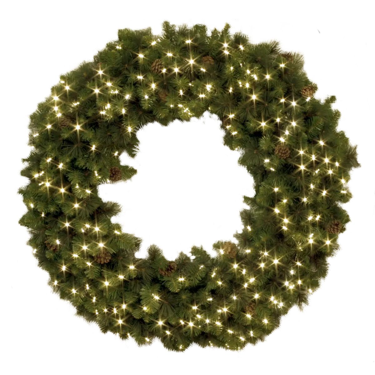 Wreath with Pinecones Warm White 4Ft; UL Listed