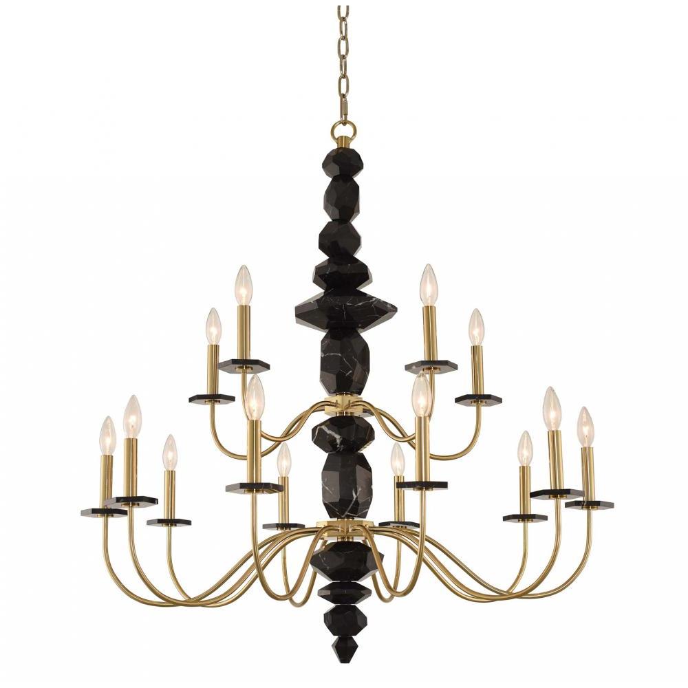 Piedra Light Luxury Crystal 2 Tier Chandelier – Brushed Brass
