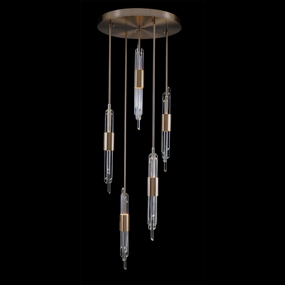 Lucca Luxury Crystal Multi Drop Pendant – Brushed Champagne Gold
