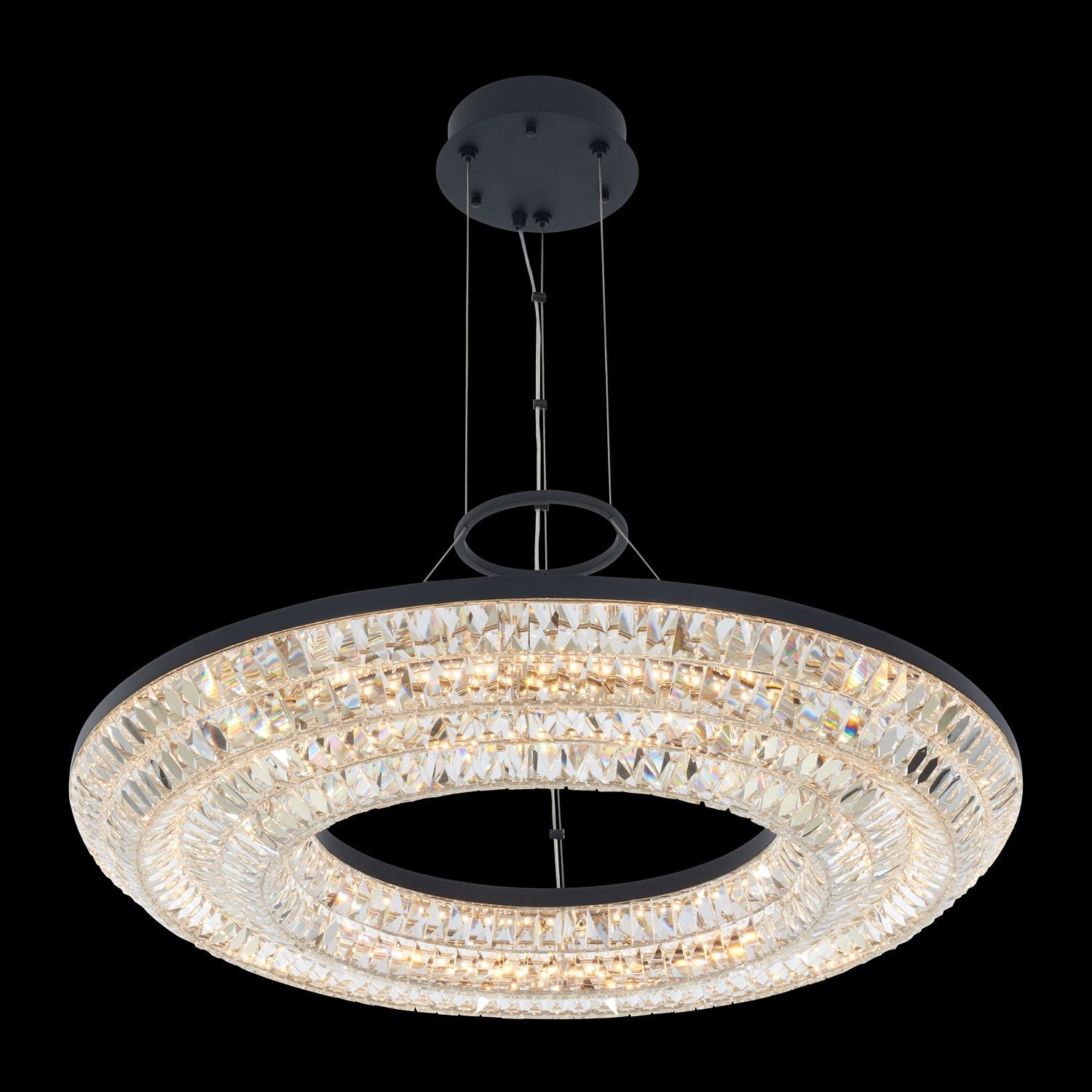 Zaga 32 inch Luxury Crystal Ring Pendant – Matte Black