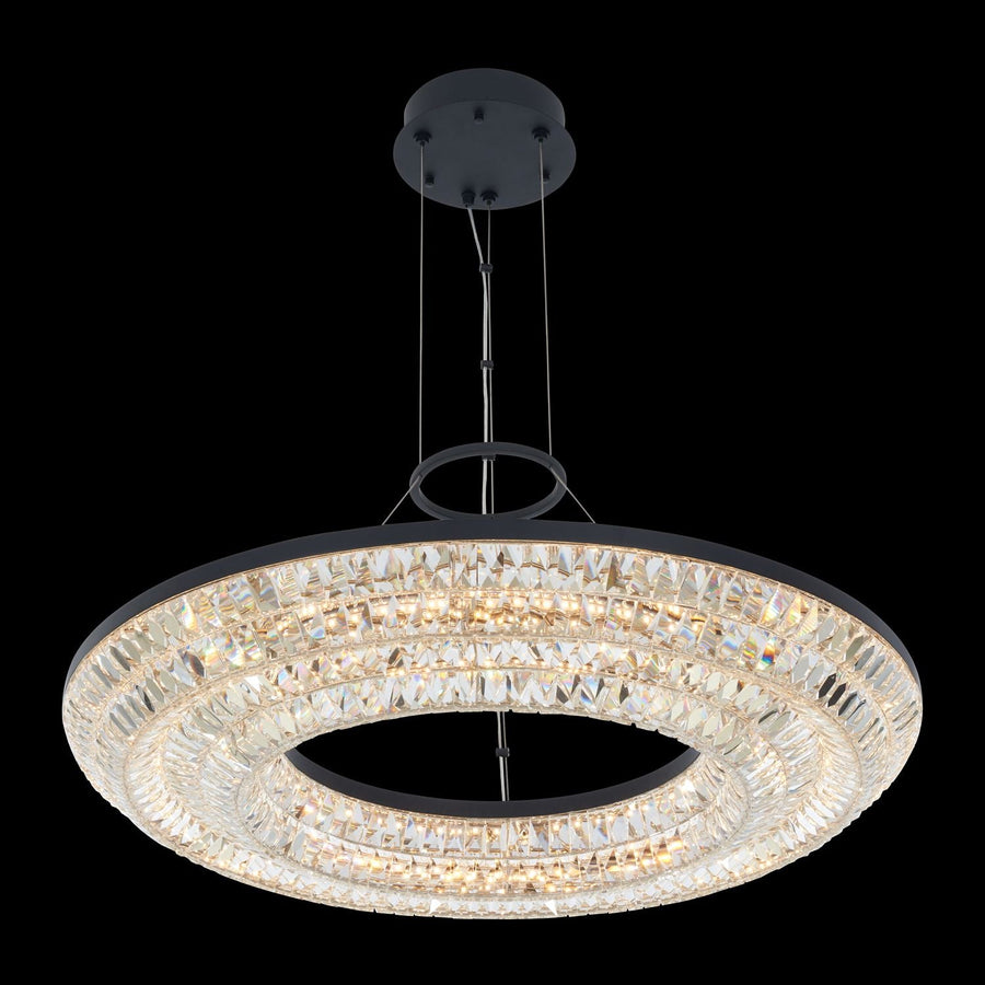 Zaga 32 inch Luxury Crystal Ring Pendant – Matte Black
