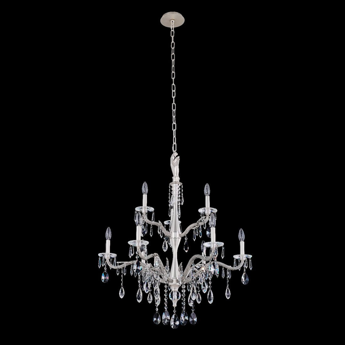 Venere 9 Light 2 Tier Chandelier – Pewter, Firenze Crystal