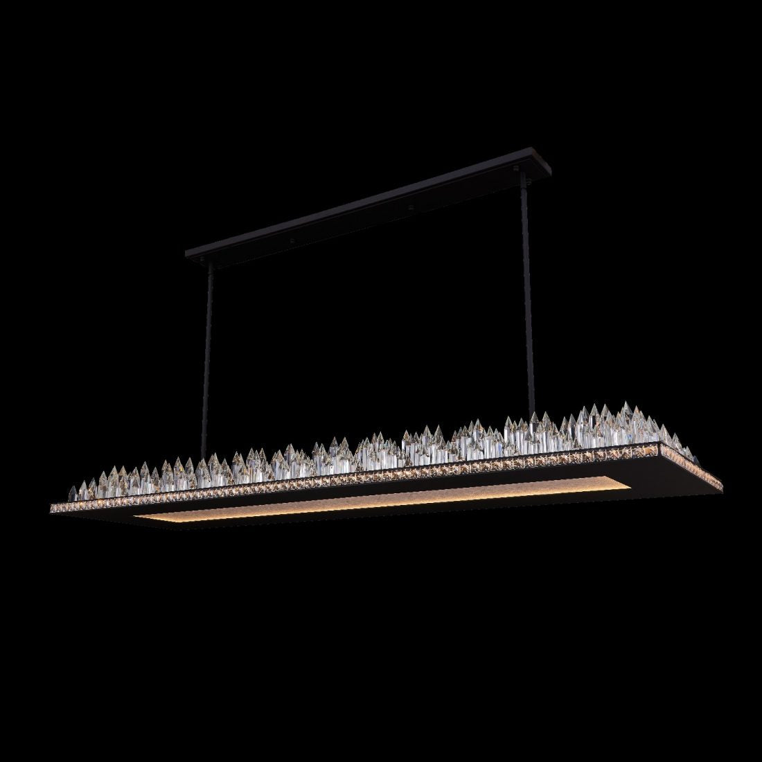 Orizzonte 60 inch Luxury Crystal Island Pendant – Matte black with Chrome Interior