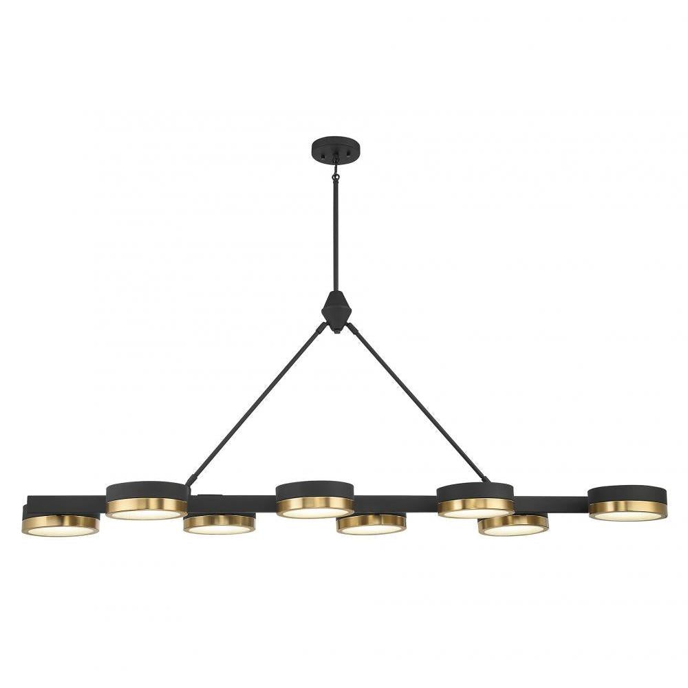 Ashor 8-Light LED Linear Chandelier in Matte Black with Warm Brass Accents