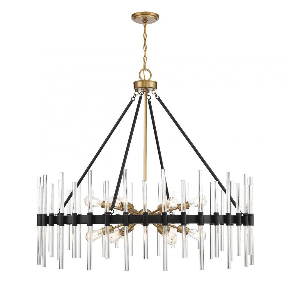 Santiago 12-Light Chandelier in Matte Black with Warm Brass Accents