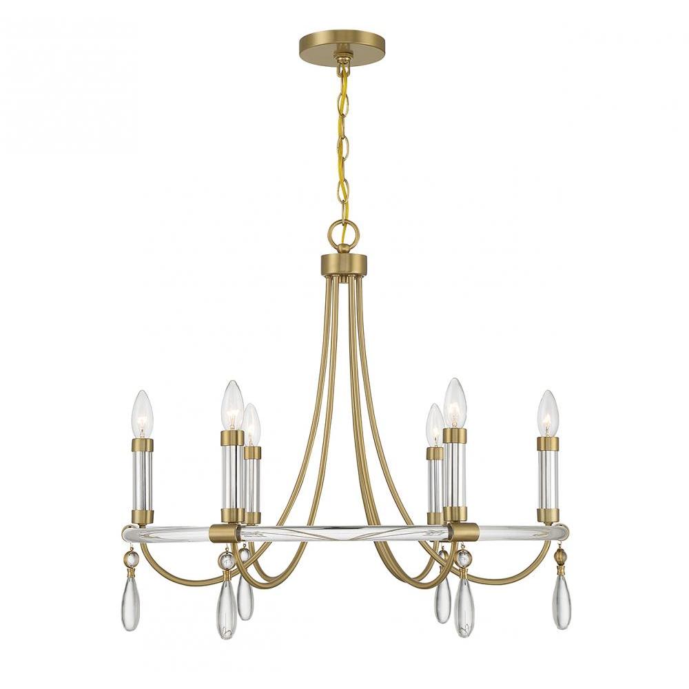 Mayfair 6-Light Chandelier in Warm Brass and Chrome