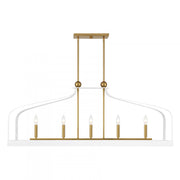 Sheffield 5-Light Linear Chandelier in White with Warm Brass Accents