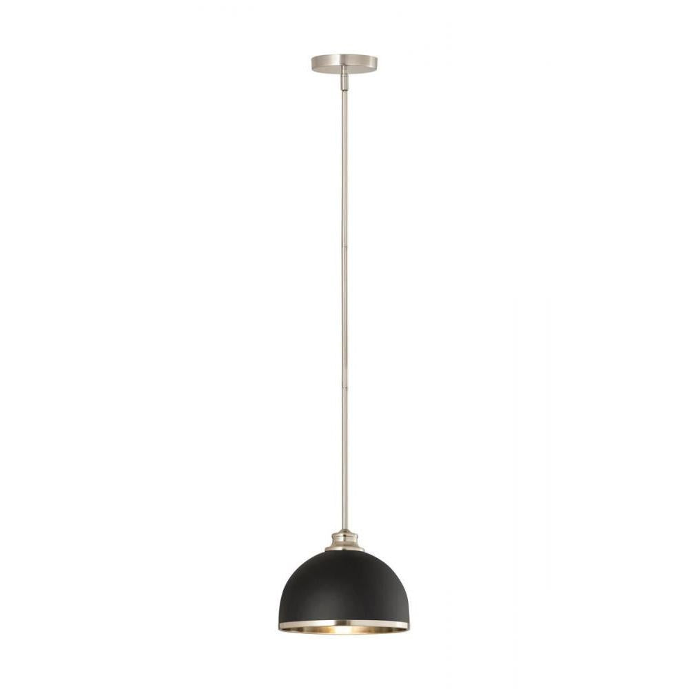 1 Light Pendant-Matte Black + Brushed Nickel