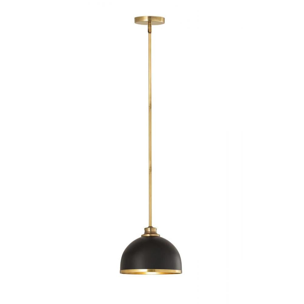 1 Light Pendant-Matte Black + Rubbed Brass