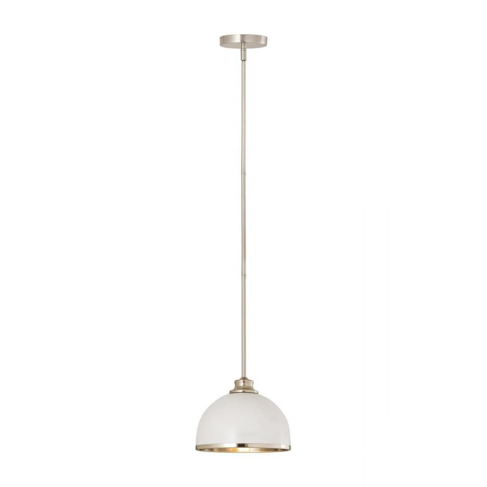 1 Light Pendant-Matte White + Brushed Nickel