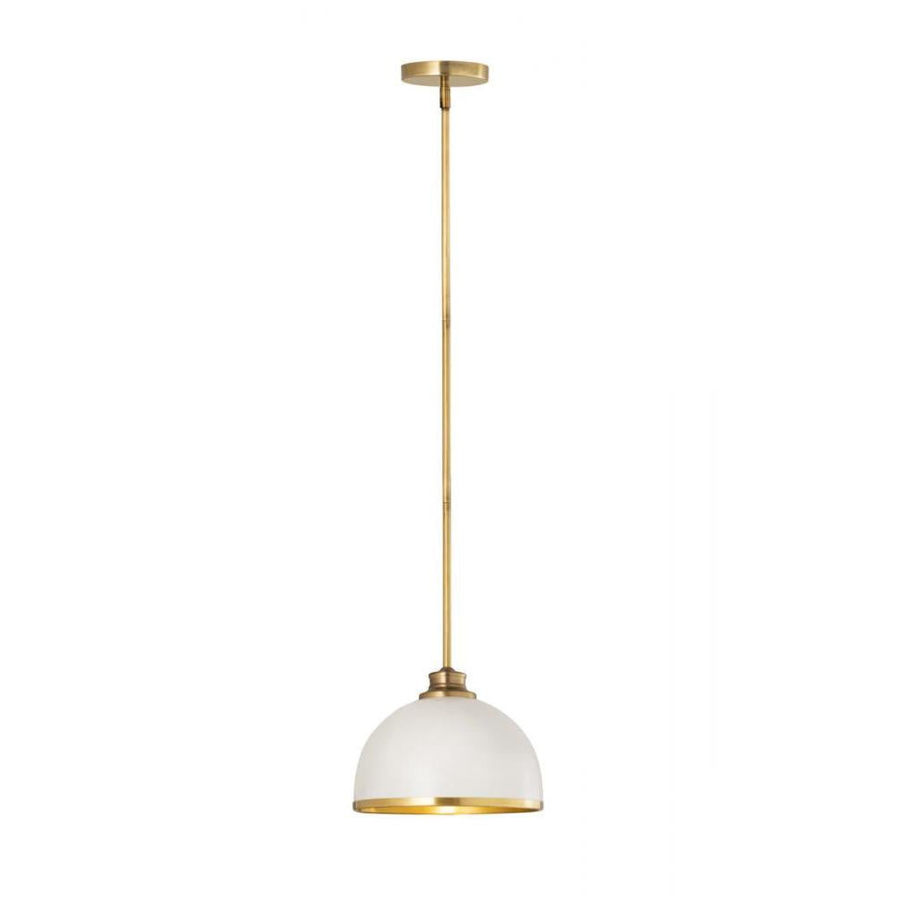 1 Light Pendant-Matte White + Rubbed Brass