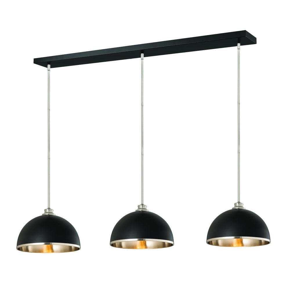 3 Light Pendant-Matte Black + Brushed Nickel