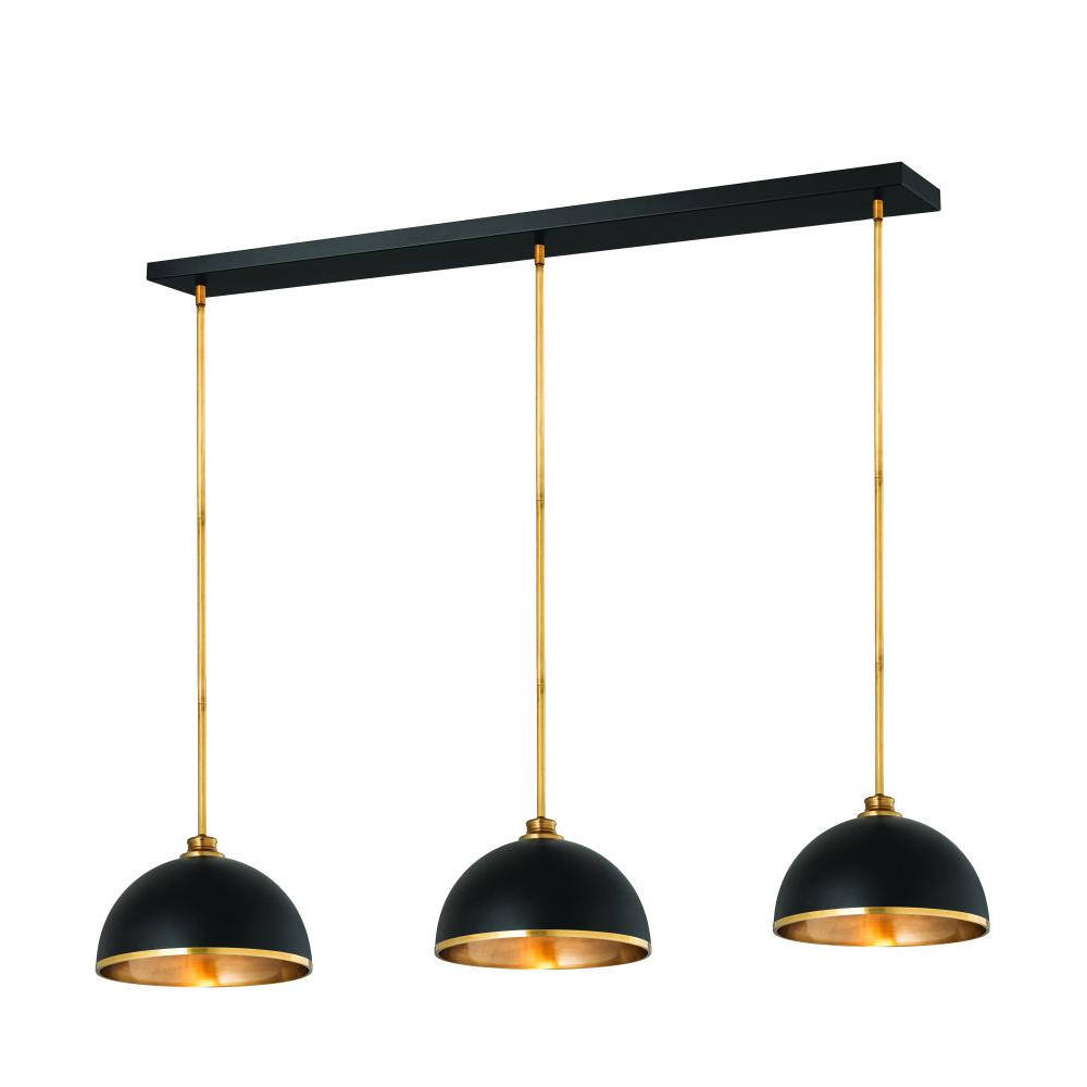 3 Light Pendant-Matte Black + Rubbed Brass