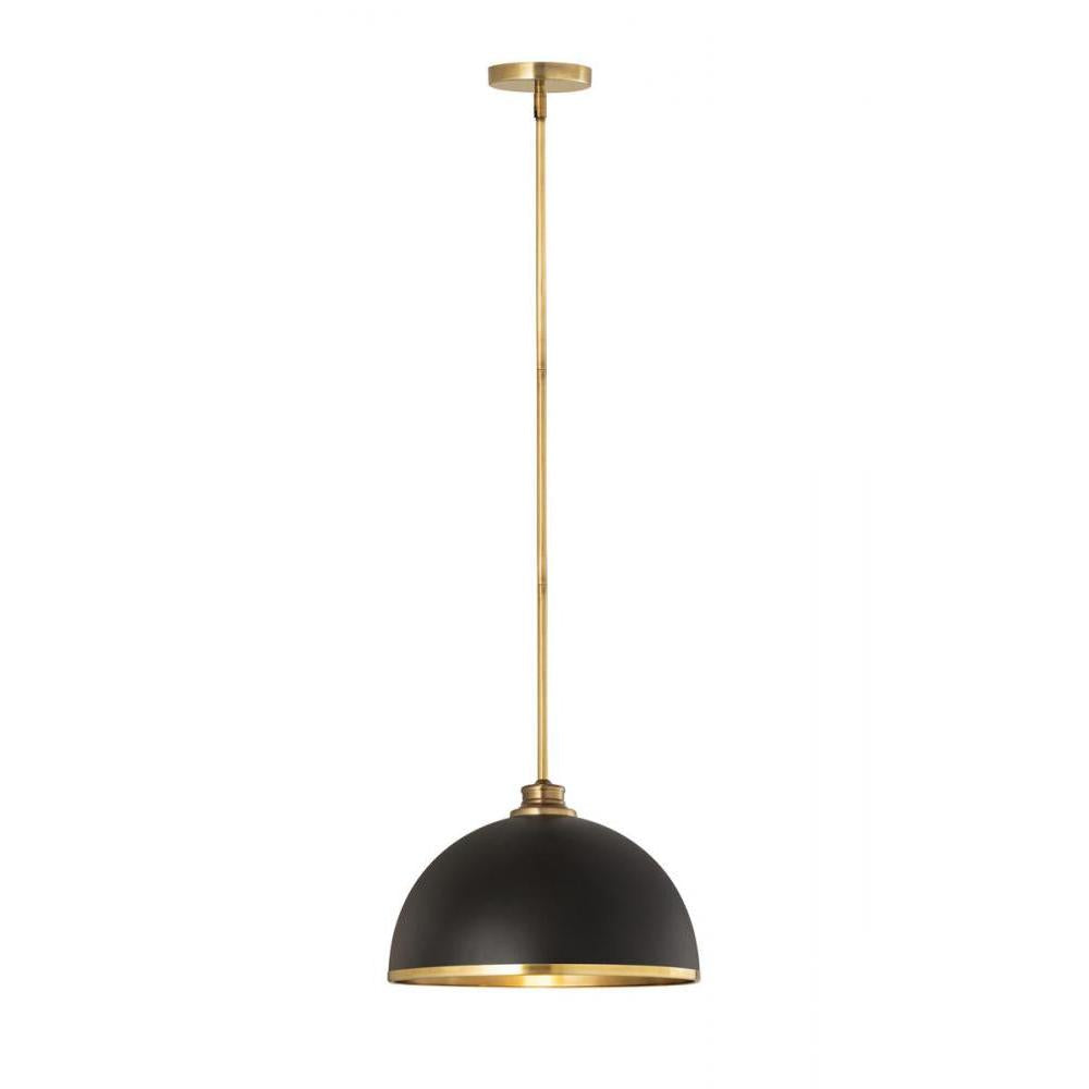 1 Light Pendant-Matte Black + Rubbed Brass