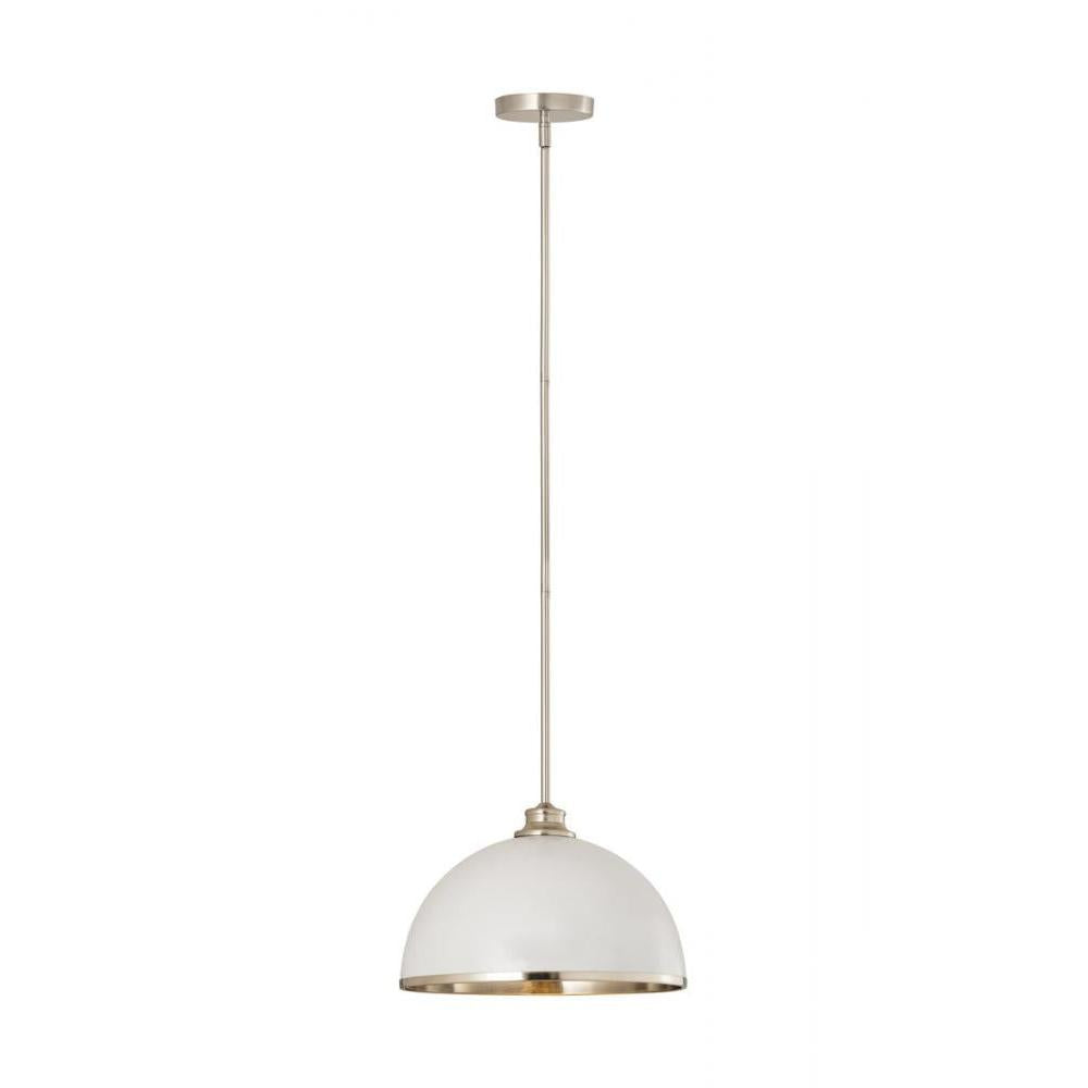 1 Light Pendant-Matte White + Brushed Nickel