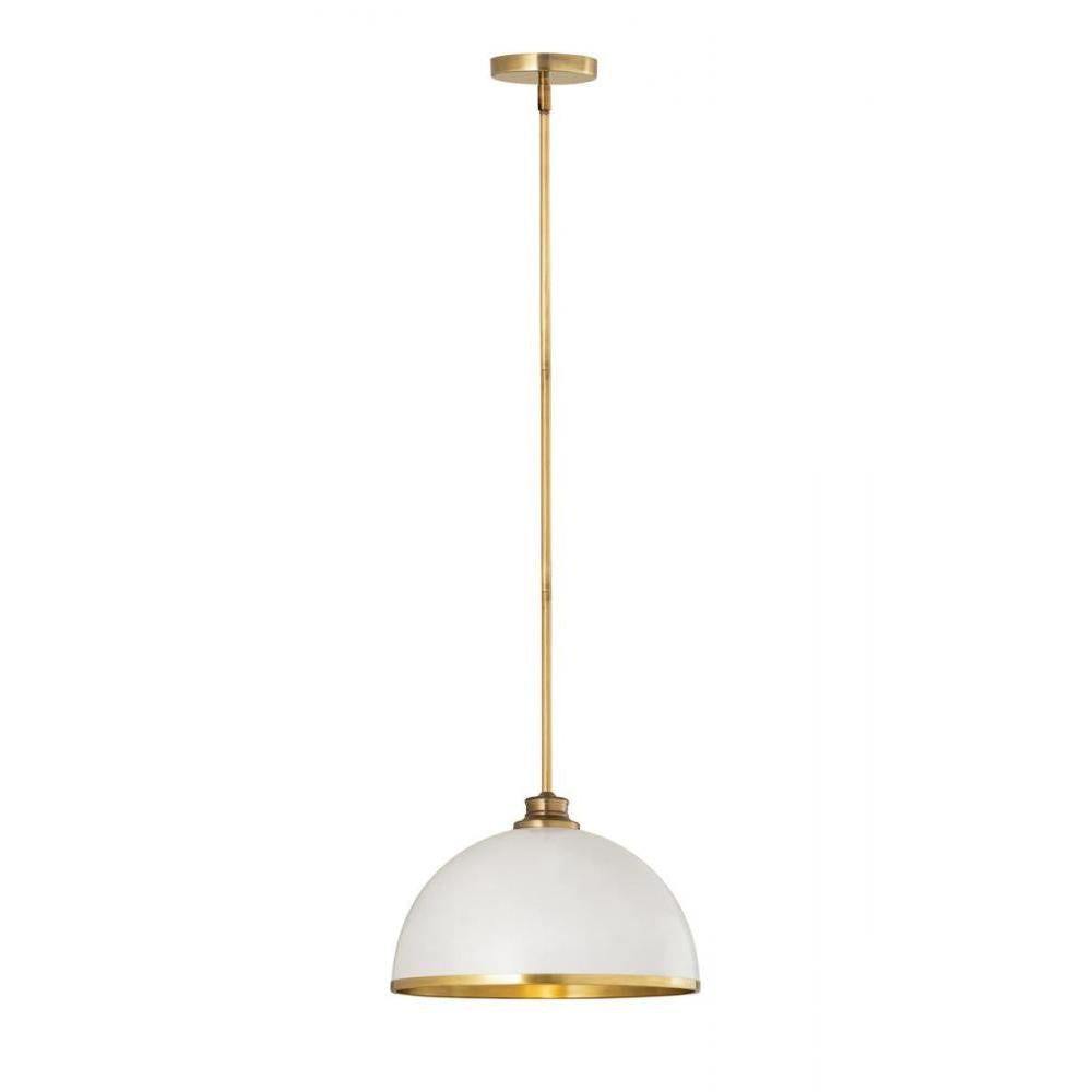 1 Light Pendant-Matte White + Rubbed Brass