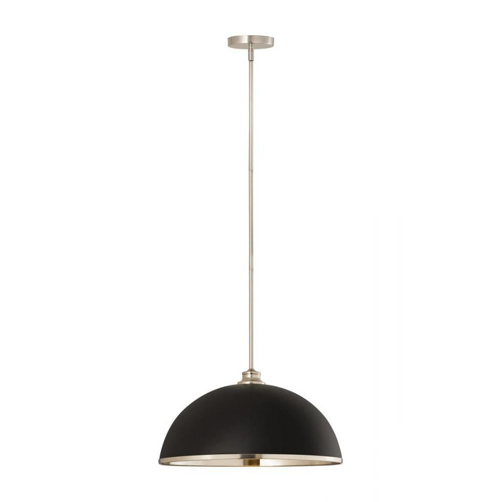 1 Light Pendant-Matte Black + Brushed Nickel
