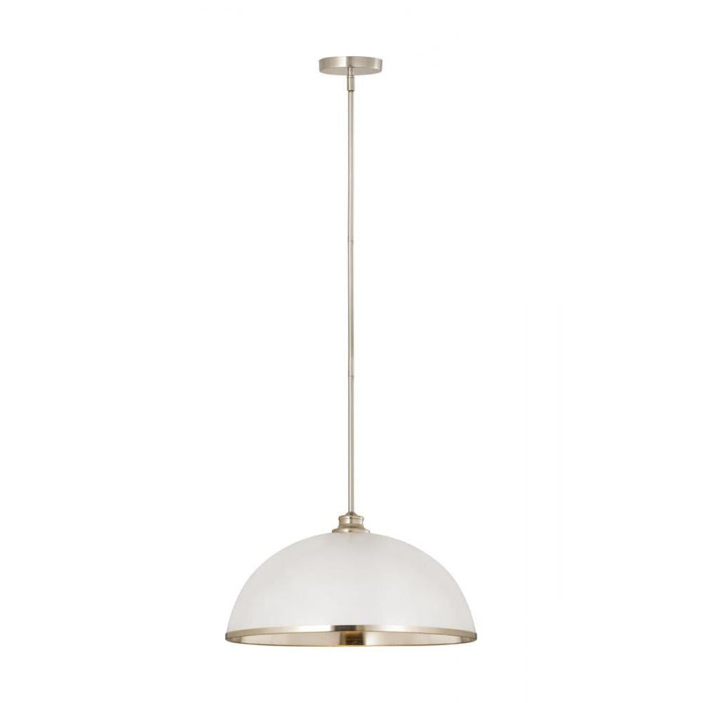 1 Light Pendant-Matte White + Brushed Nickel