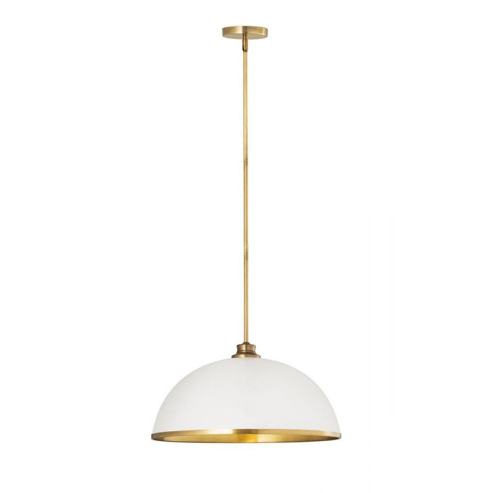 1 Light Pendant-Matte White + Rubbed Brass