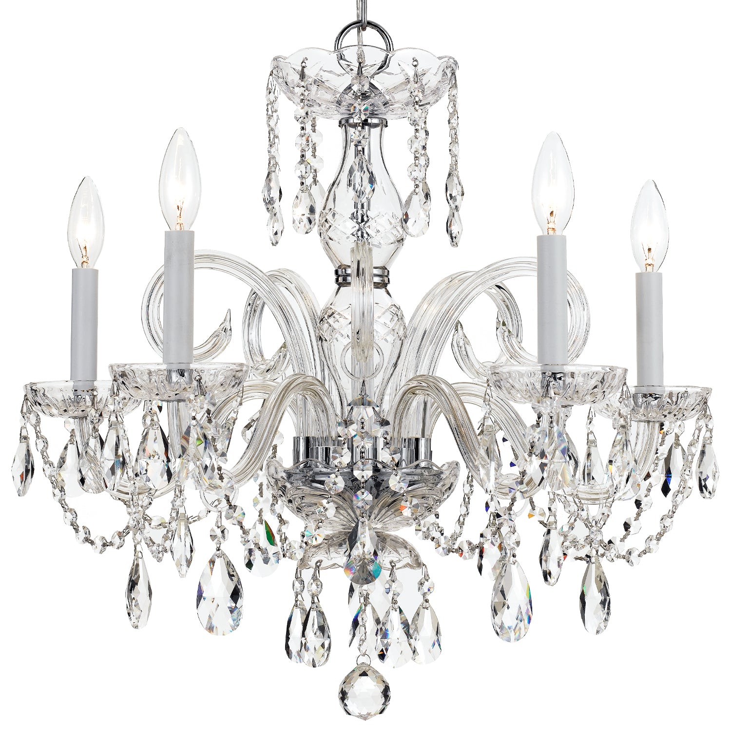 Crystorama Traditional Crystal 1005-CH-CL-MWP – 22 Inch – 5 Light – Chandelier – Clear Crystal – Polished Chrome – Damp Rated