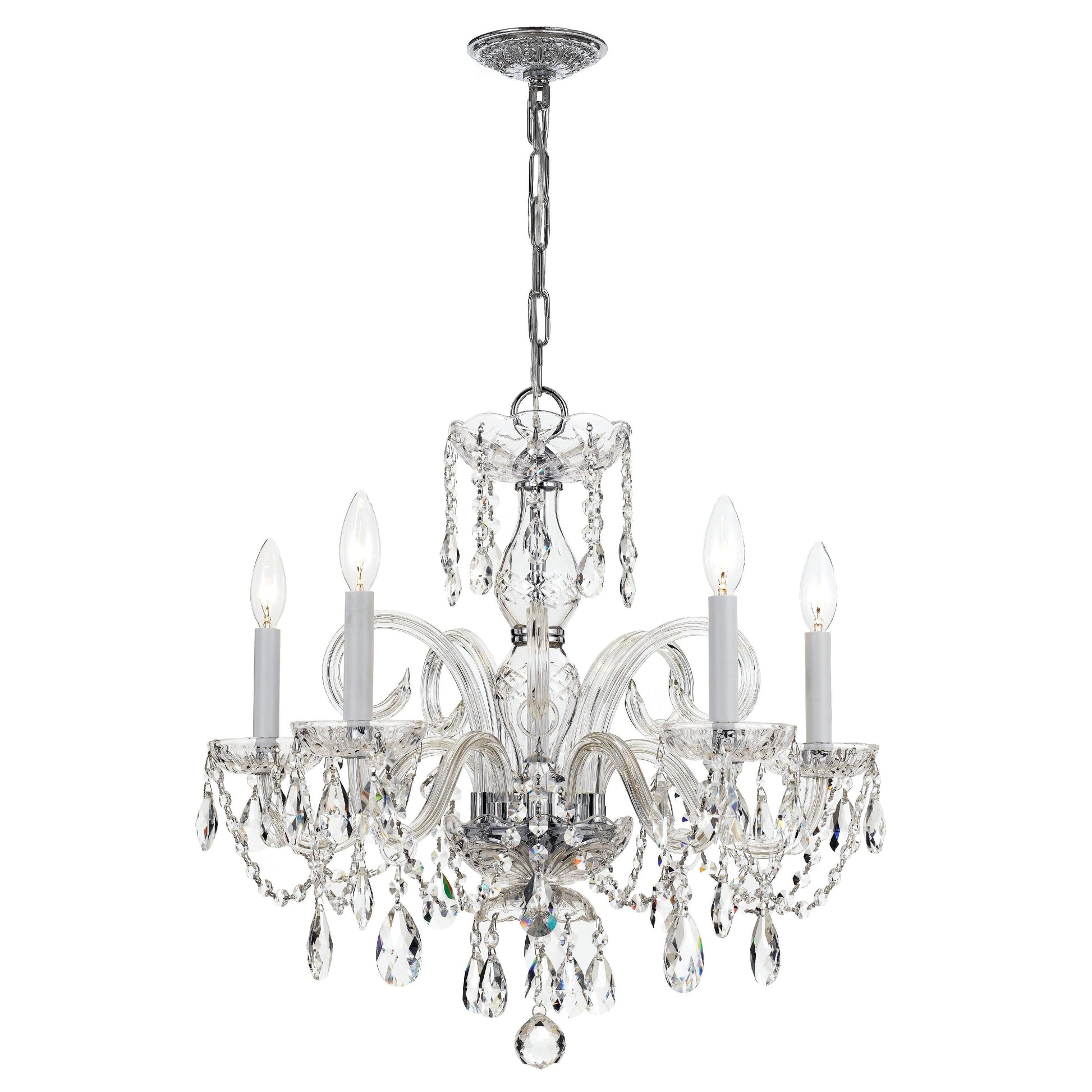 Crystorama Traditional Crystal 1005-CH-CL-SAQ – 22 Inch – 5 Light – Chandelier – Clear Crystal – Polished Chrome – Damp Rated