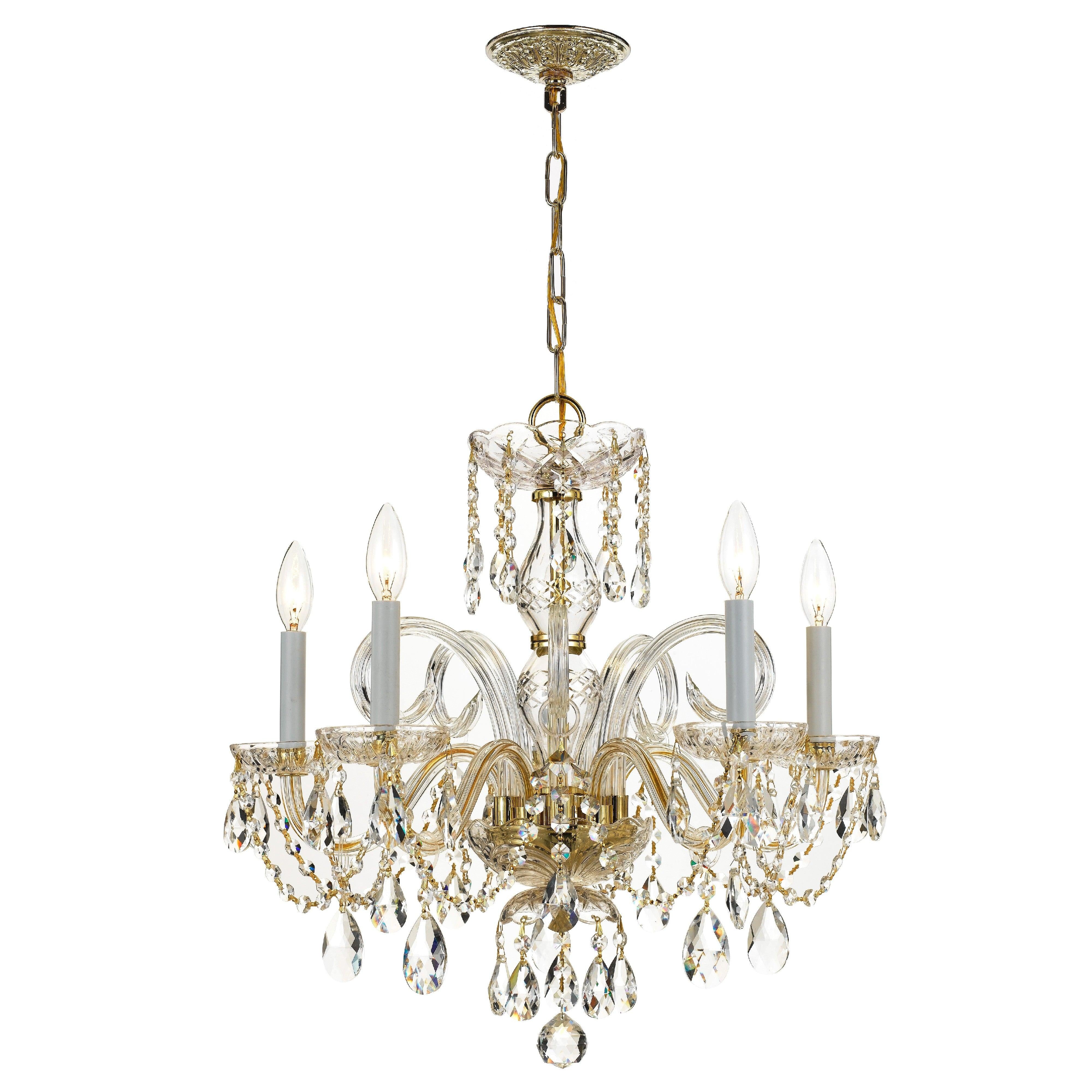 Crystorama Traditional Crystal 1005-PB-CL-MWP – 22 Inch – 5 Light – Chandelier – Clear Crystal – Polished Brass – Damp Rated