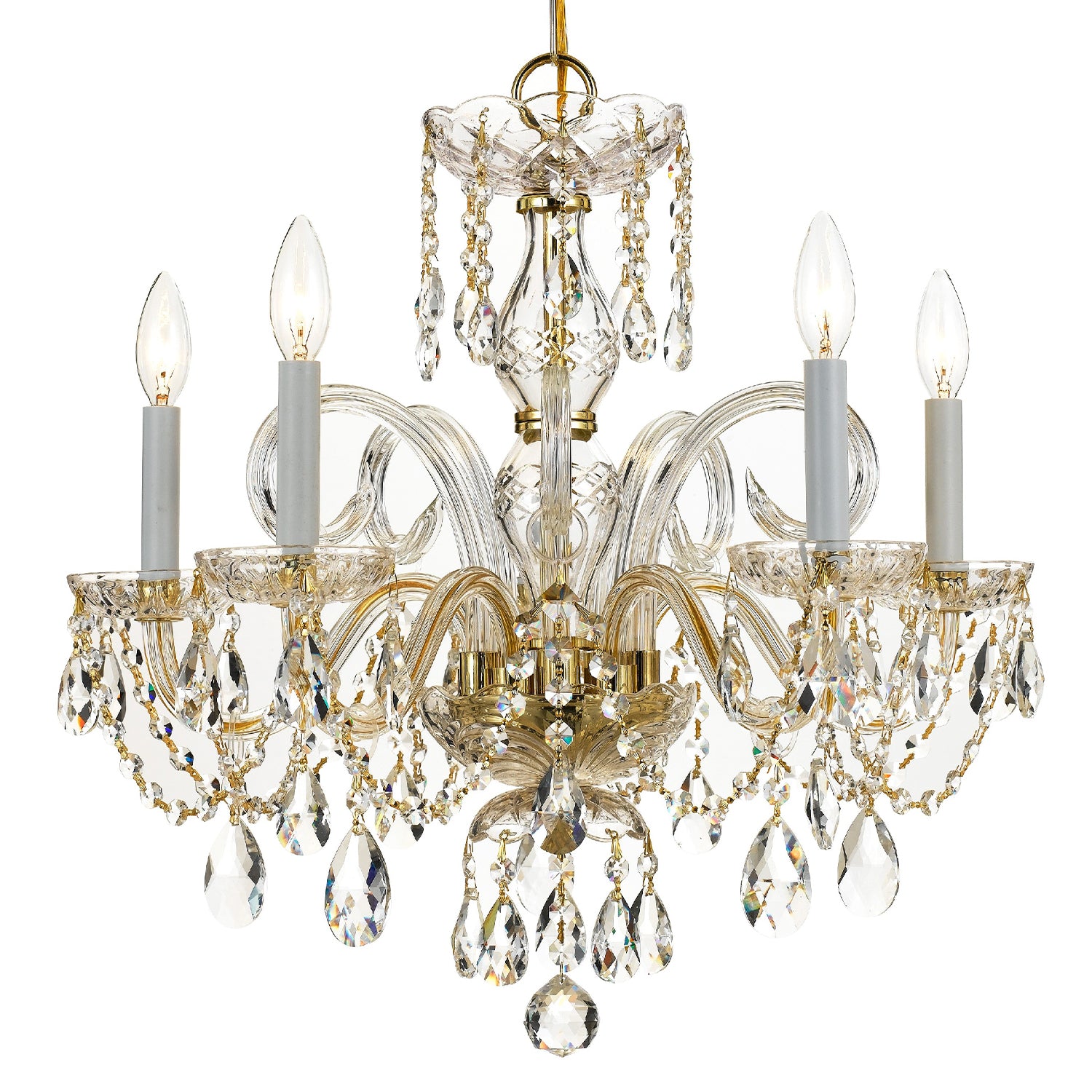 Crystorama Traditional Crystal 1005-PB-CL-MWP – 22 Inch – 5 Light – Chandelier – Clear Crystal – Polished Brass – Damp Rated