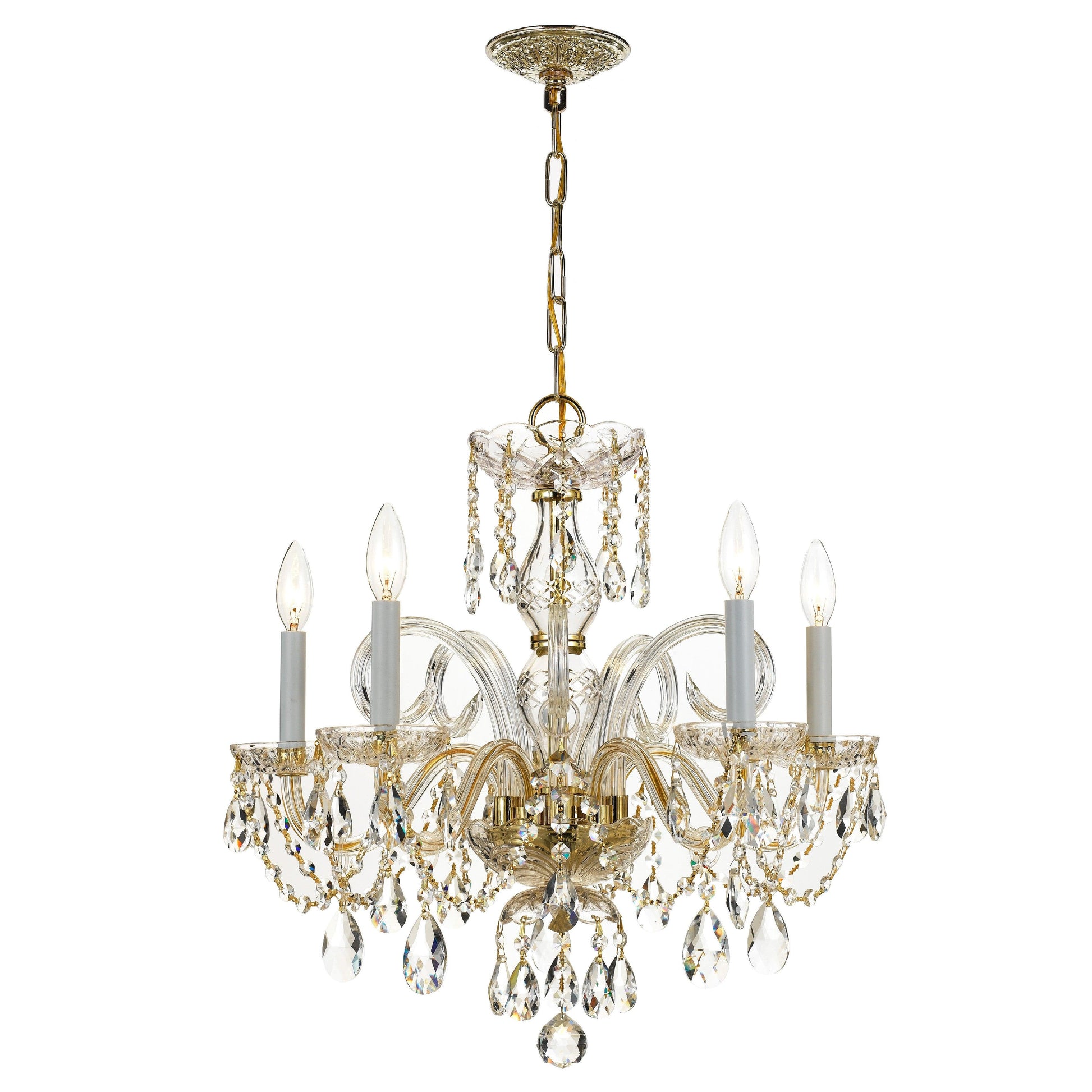 Crystorama Traditional Crystal 1005-PB-CL-S – 22 Inch – 5 Light – Chandelier – Clear Crystal – Polished Brass – Damp Rated