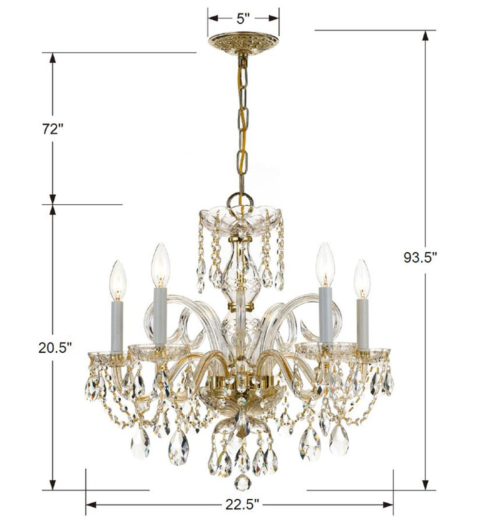 Crystorama Lighting 1005-PB-CL-S Traditional Crystal 5 Light Swarovski Strass Crystal, Polished Brass