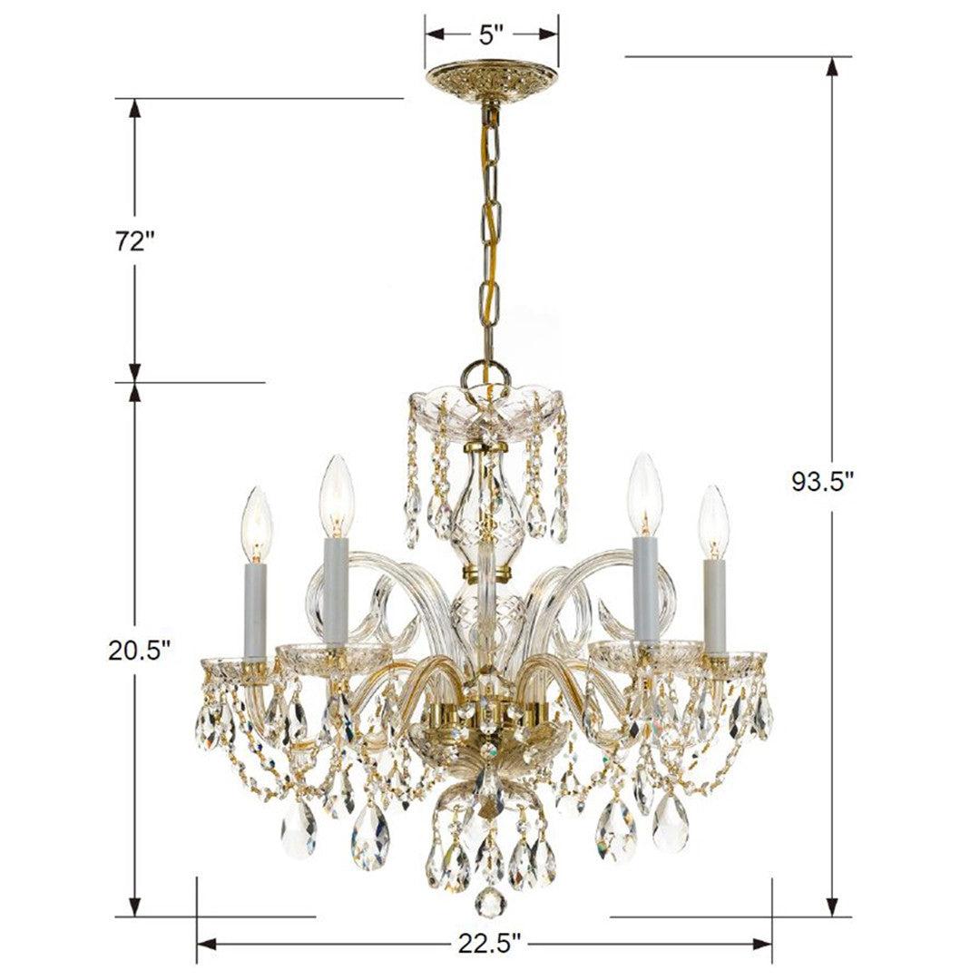 Crystorama Traditional Crystal 1005-PB-CL-S – 22 Inch – 5 Light – Chandelier – Clear Crystal – Polished Brass – Damp Rated