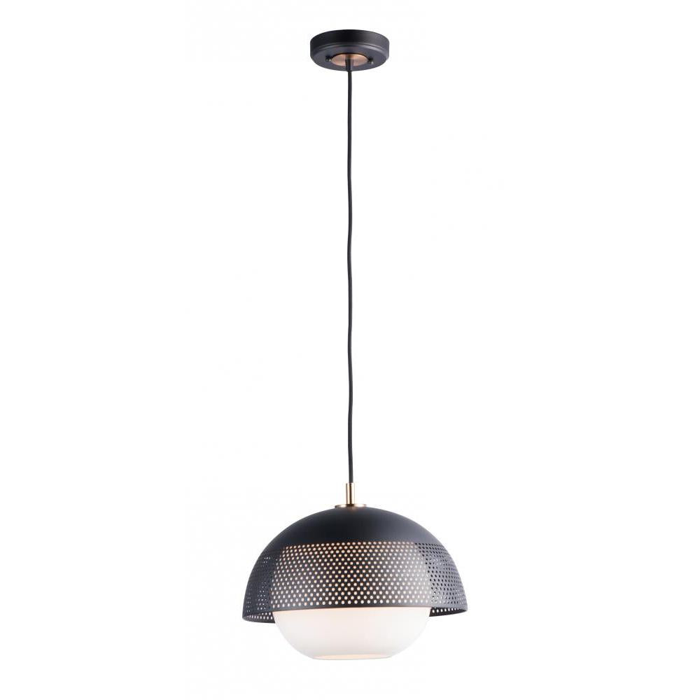 Perf 14.25 Inch Semi Flush Mount Light – Black / Satin Brass