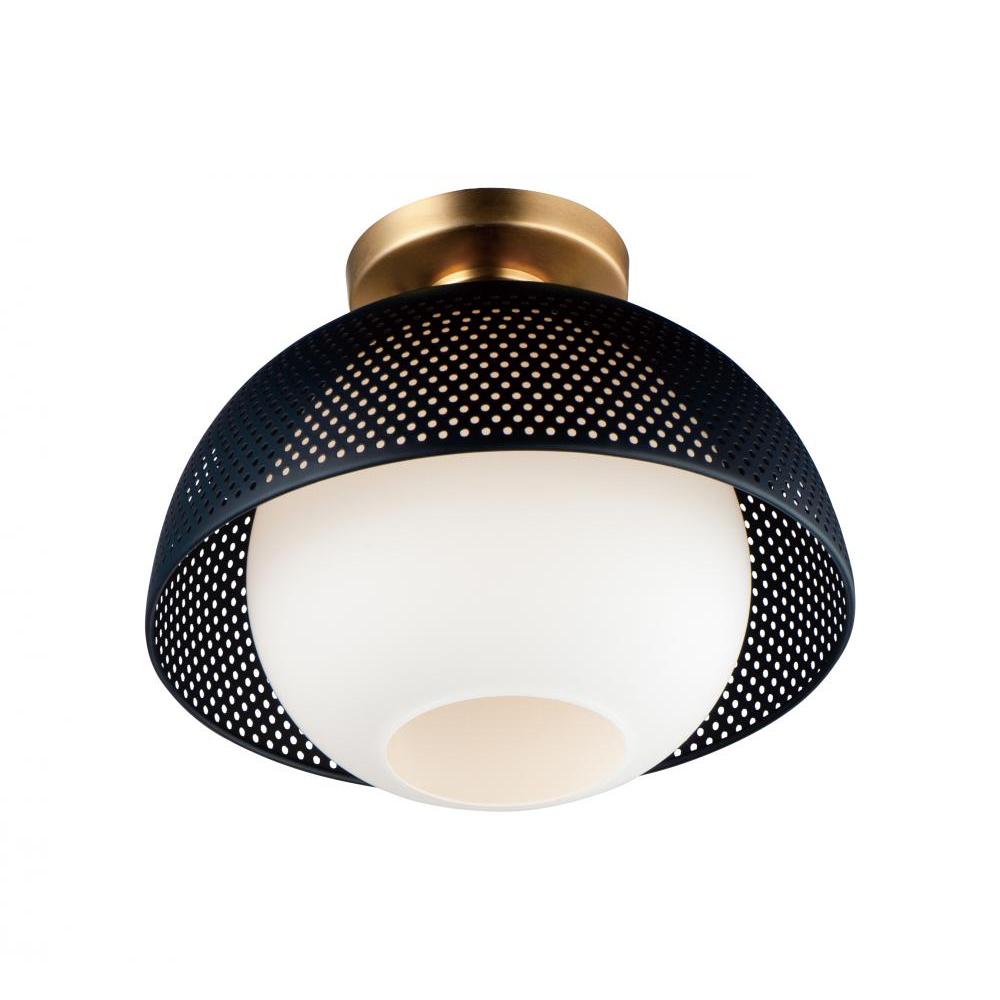 Perf 14.25 Inch Flush Mount Light – Black / Satin Brass