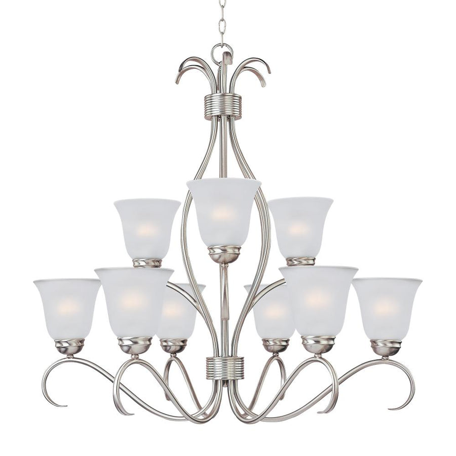 Basix 32 Inch 9 Light Multi-Tier Chandelier – Satin Nickel