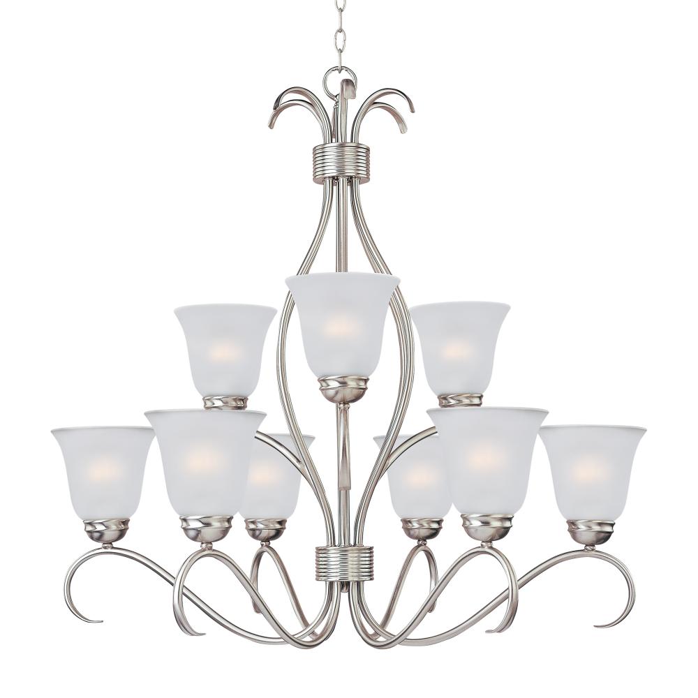 Basix 32 Inch 9 Light Multi-Tier Chandelier – Satin Nickel
