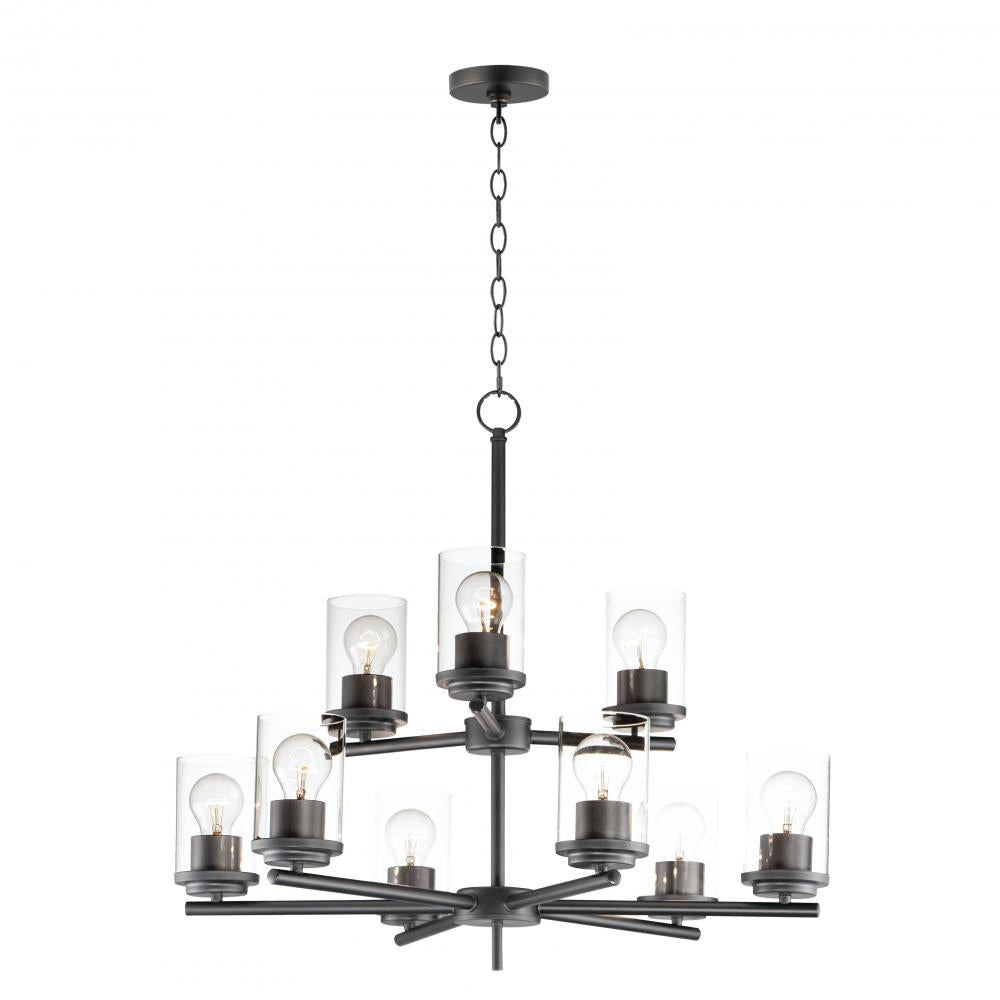 Corona 28 Inch 9 Light Multi-Tier Chandelier – Black