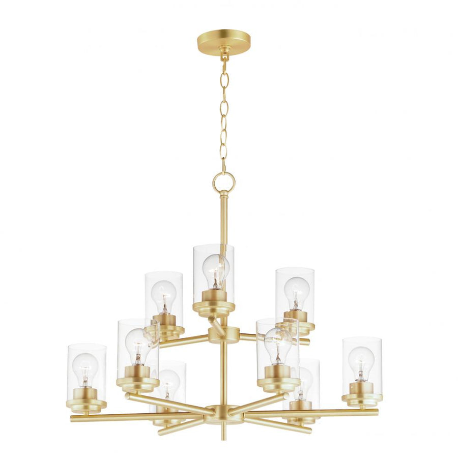 Corona 28 Inch 9 Light Multi-Tier Chandelier – Satin Brass