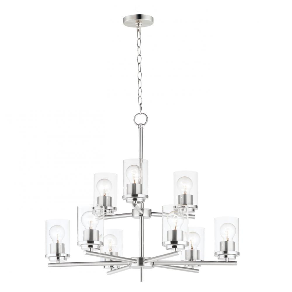 Corona 28 Inch 9 Light Multi-Tier Chandelier – Satin Nickel