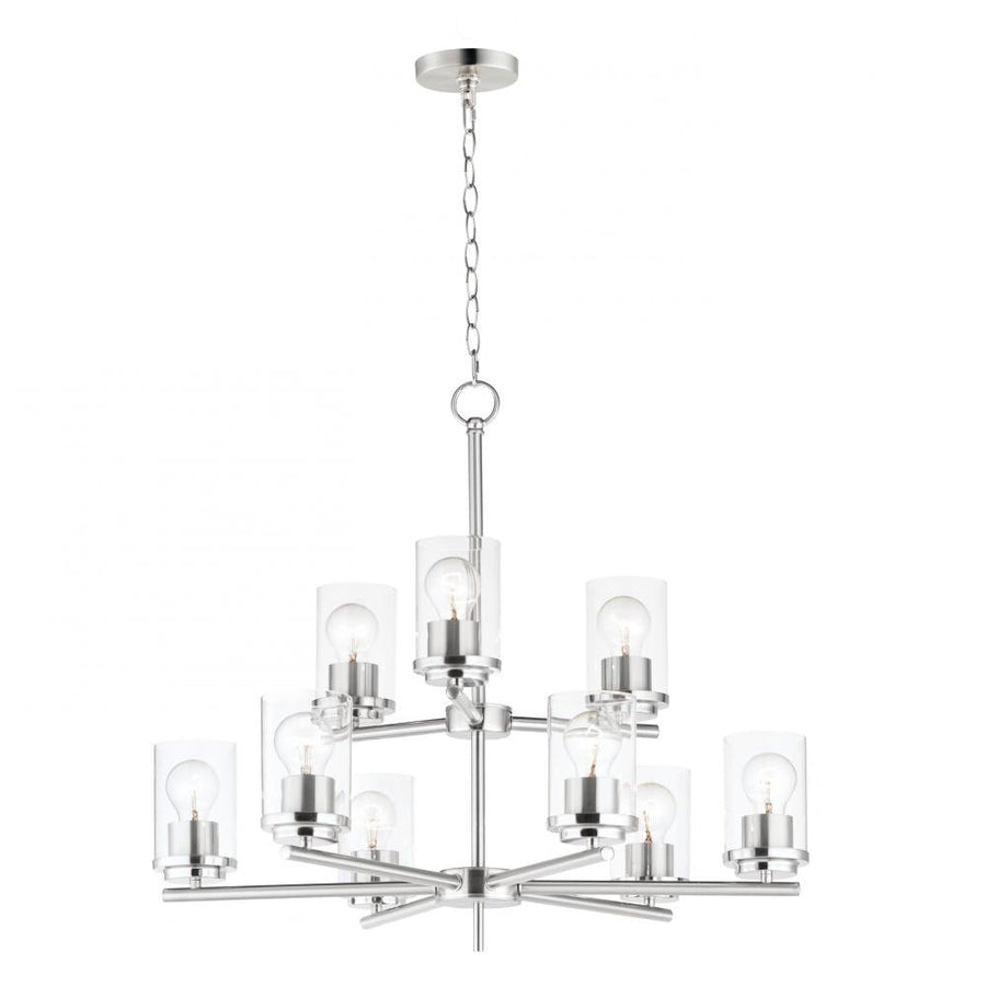 Corona 28 Inch 9 Light Multi-Tier Chandelier – Satin Nickel