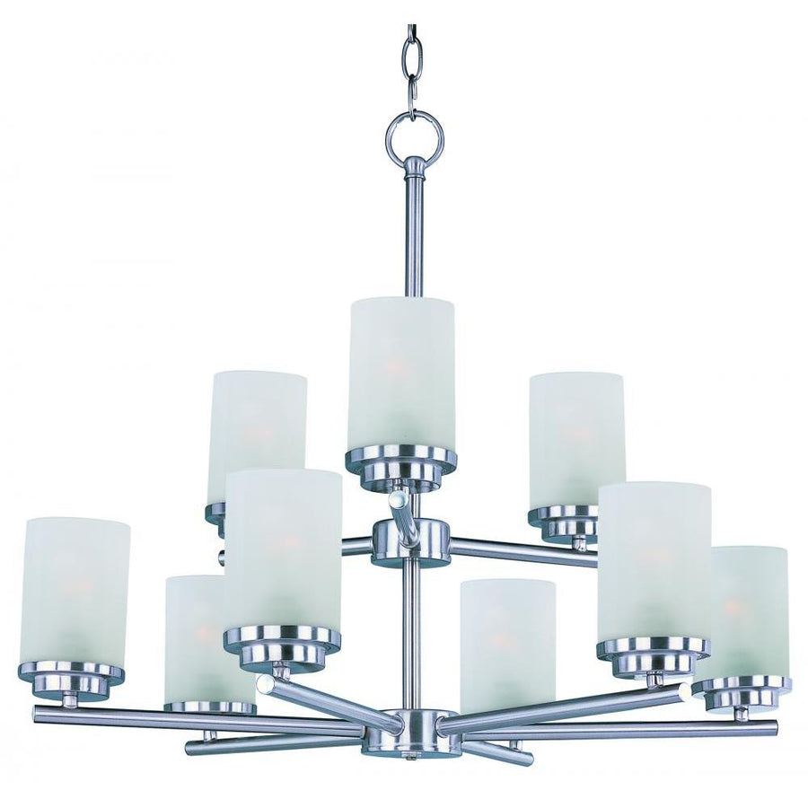 Corona 28 Inch 9 Light Multi-Tier Chandelier – Satin Nickel