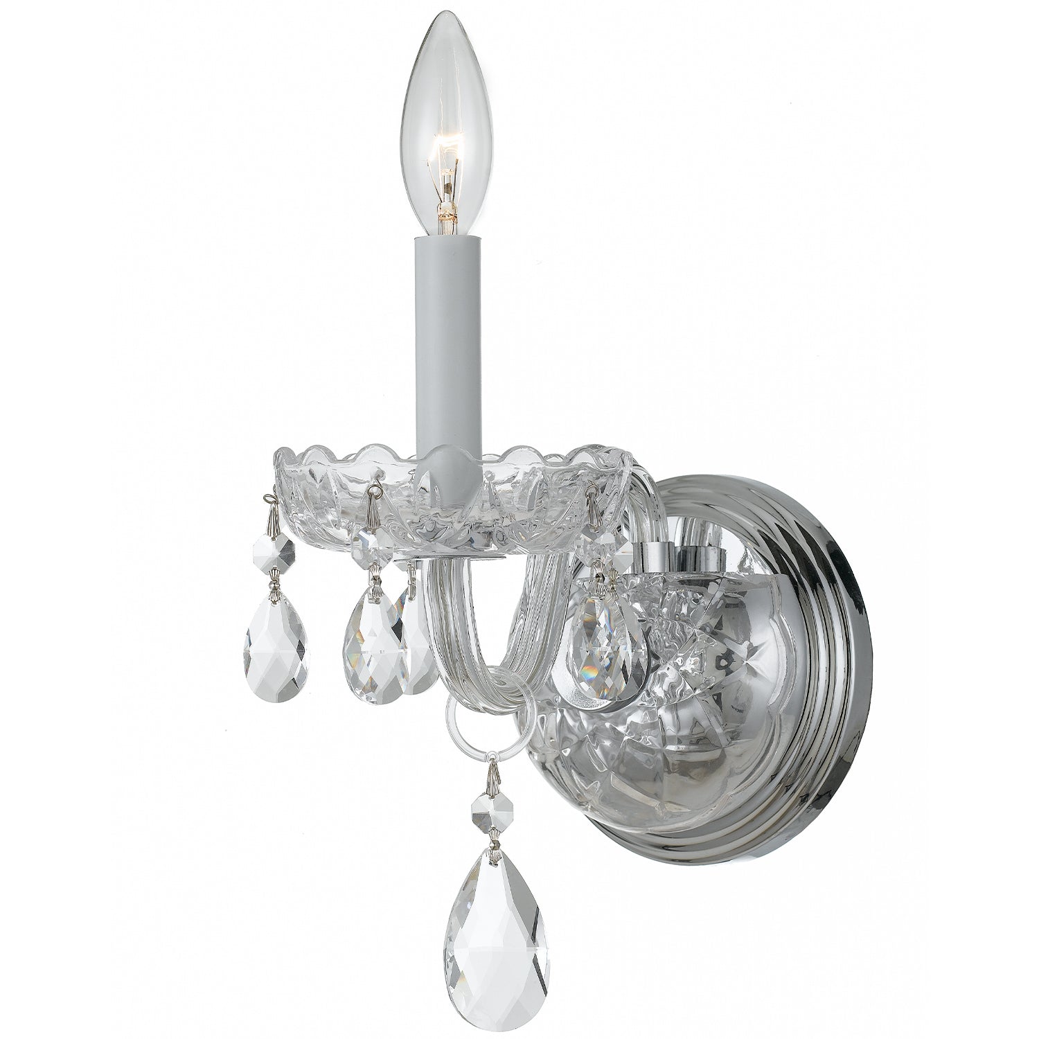Crystorama Traditional Crystal 1031-CH-CL-MWP – 5 Inch – 1 Light – Sconce – Clear Crystal – Polished Chrome – Dry Rated